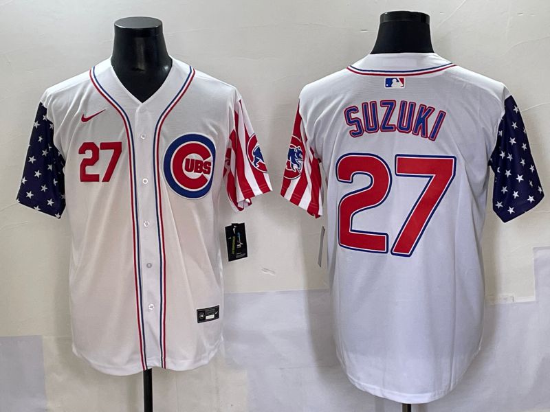 Men 2025 Chicago Cubs #27 Suzuki White a generation of national flags Joint Name Nike MLB Jersey style 3->chicago cubs->MLB Jersey